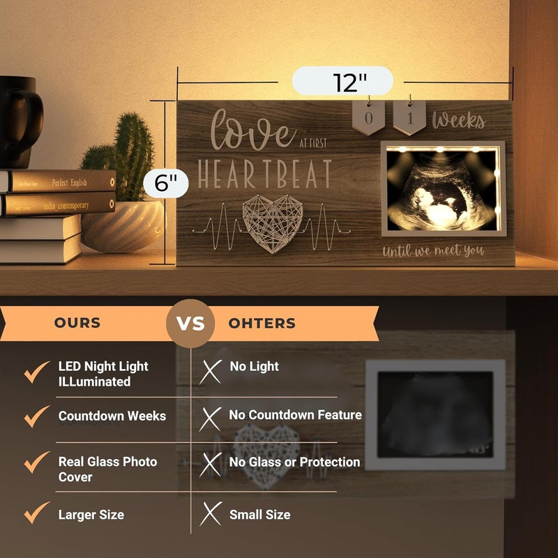 EURSET LED Illuminated Baby Sonogram Picture Frame - Countdown Weeks Feature, 4"x3" Ultrasound Photo for Pregnancy Announcements, Gender Reveal, Baby-Shower, New Mom Gifts, Keepsake for Expecting Parents - Image 5
